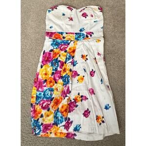 Estam Floral Strapless Dress Women’s XS White Multicolor Sweetheart Mini Dress